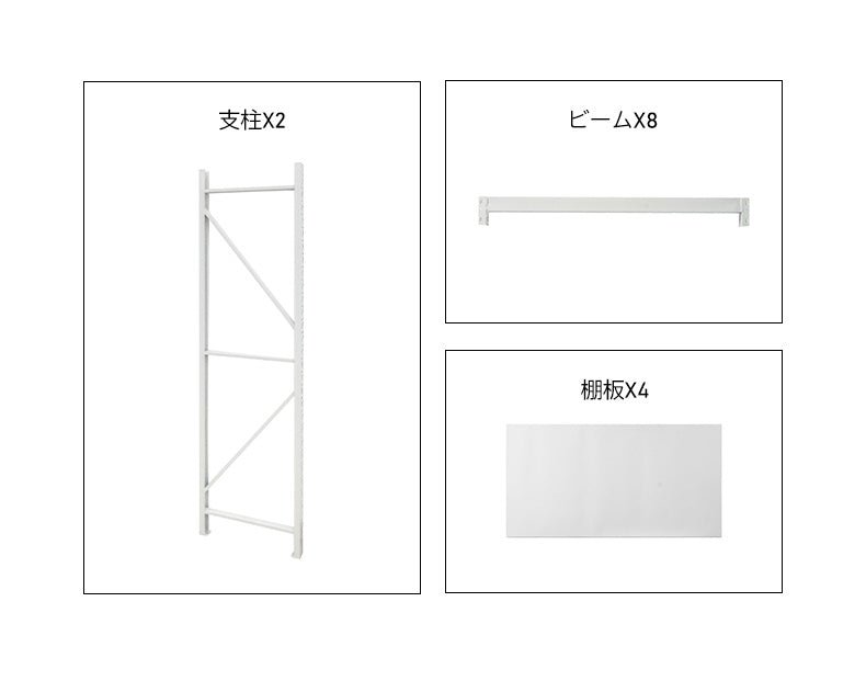 【ボルトレス組立て簡単】楽棚 スチールラック スチール棚 収納棚 業務用 保管棚 4段 耐荷重100kg ホワイト 白 安い おしゃれ 倉庫 在庫 ガレージ 物置 / 幅1000×奥行500×高さ2000（mm） - 楽棚（スーパー・コンビニ商品棚、陳列棚、ゴンドラ什器・スチールラック）