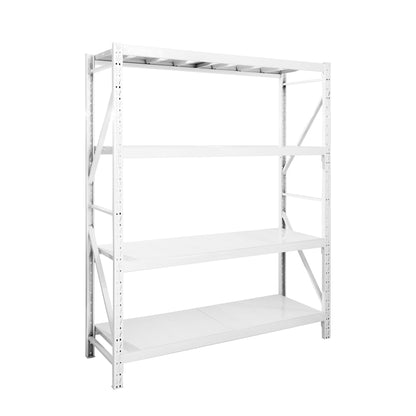 【ボルトレス組立て簡単】楽棚 スチールラック スチール棚 収納棚 業務用 保管棚 4段 耐荷重100kg ホワイト 白 安い おしゃれ 倉庫 在庫 ガレージ 物置 / 幅1500×奥行500×高さ2000（mm） - 楽棚（スーパー・コンビニ商品棚、陳列棚、ゴンドラ什器・スチールラック）