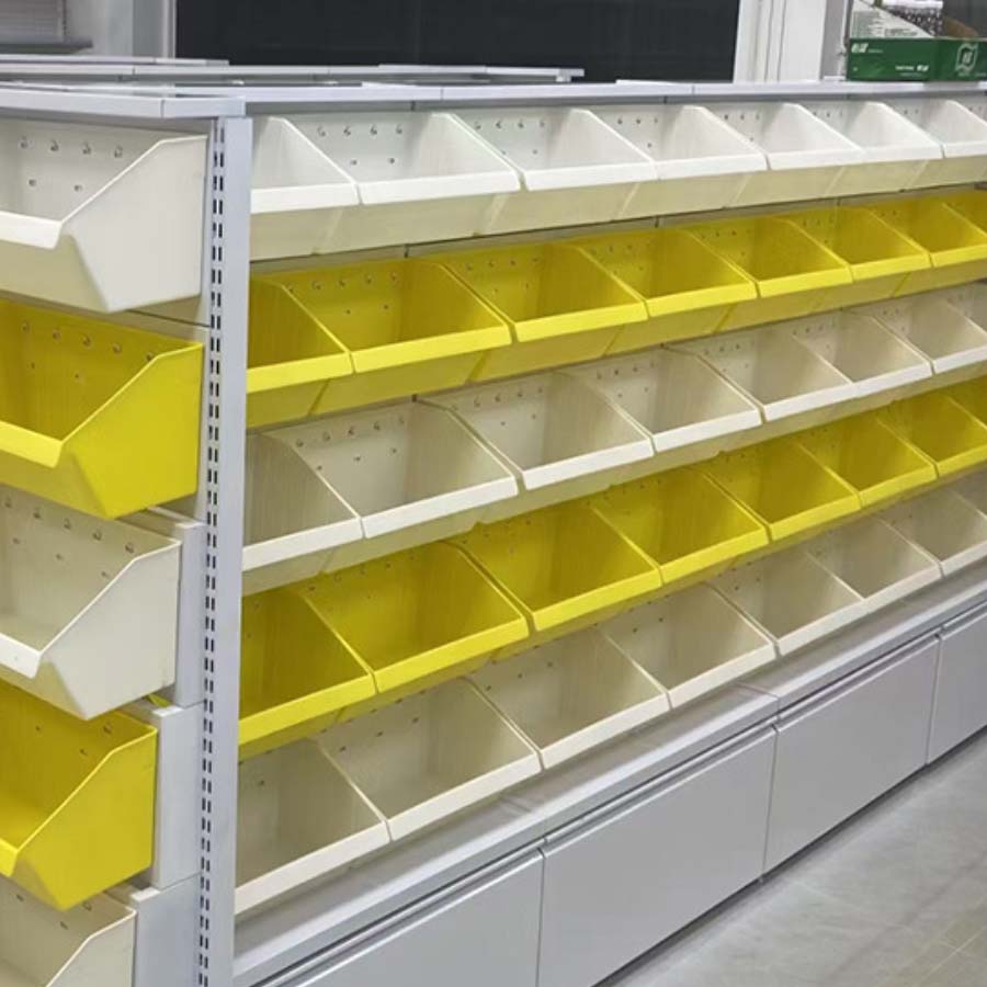 両面棚　物品棚　陳列棚　ショーケース　薬局　白　木製什器　コンビニ　キャビネット ゴンドラ 陳列棚 天然木製 商品ディスプレイ ワゴン 販売台